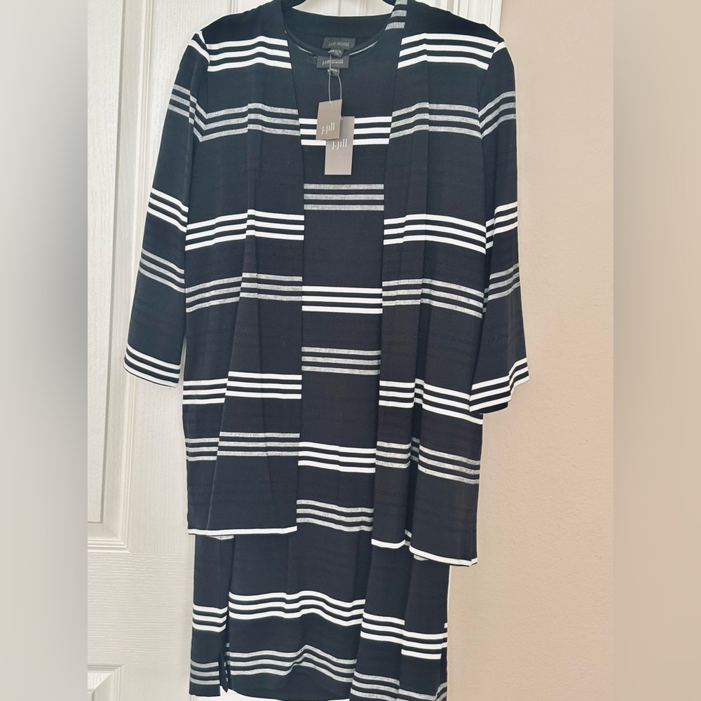 J. Jill Black and White sleeveless Dress With Matching cardigan
